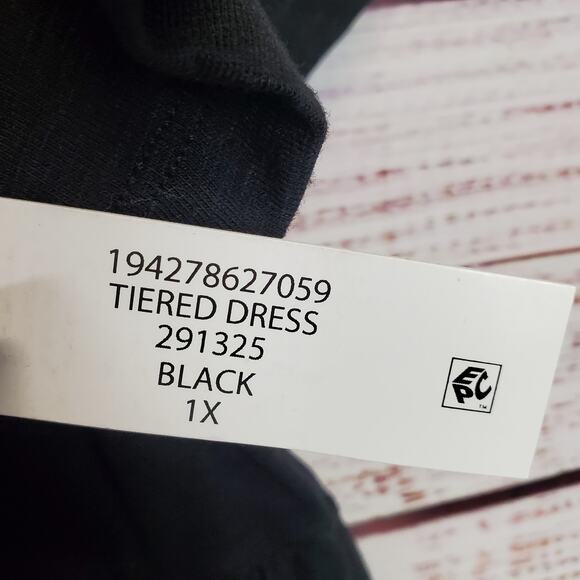 Seven7 Black Tiered Cottagecore Dress Sz 1X Ruffle Pleated Stretchy Pockets NWT - Picture 8 of 16